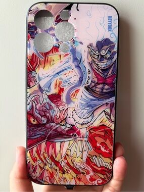 One Piece iPhone 14 Pro Max case with felt pouch